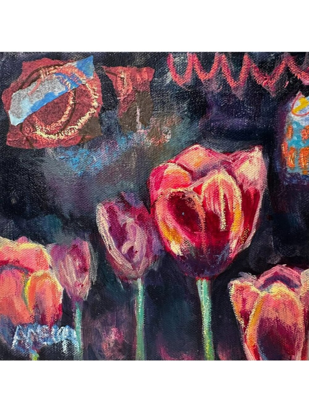 Original Art Painting Floral Tulips Gallery Wrapped Wall Decor Expressive